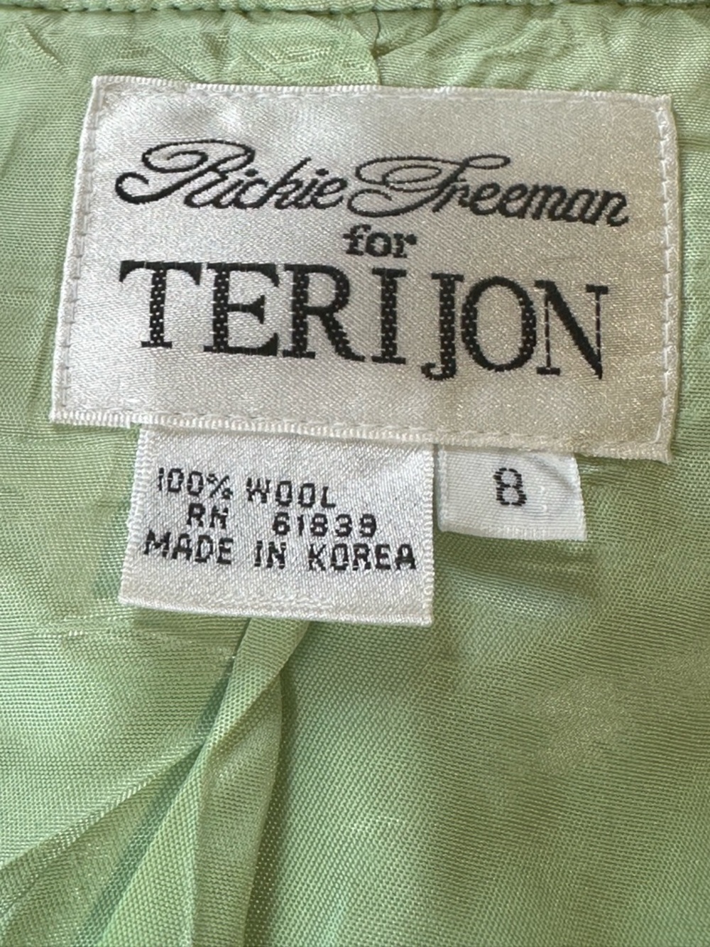 Vintage Rickie Freeman for TeriJon Mint Green & Black Two-Piece Suit Set Wool - Picture 5 of 6